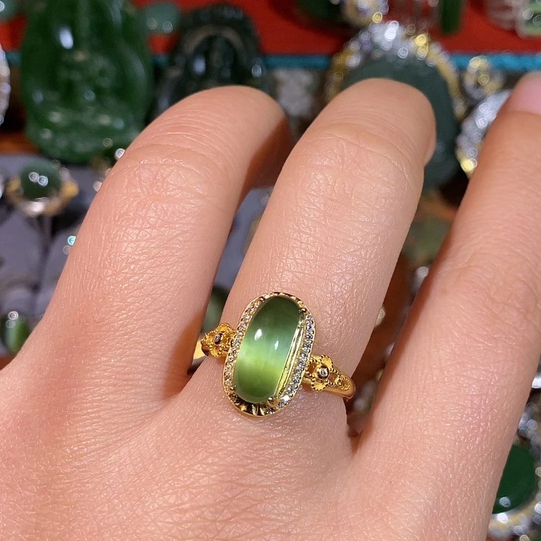 和田玉（碧玉）银S925镶嵌戒指