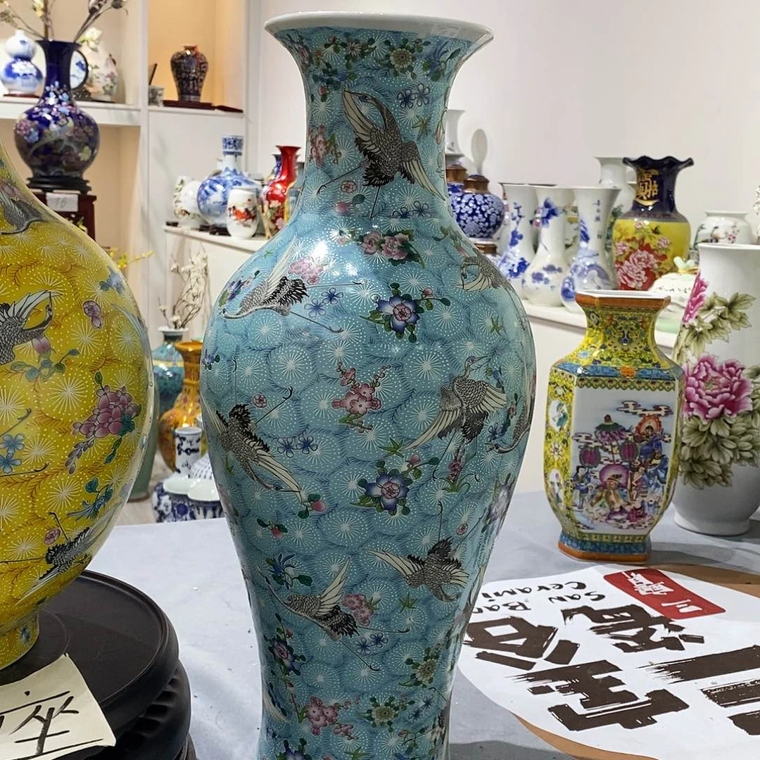 摆件陶45cm蓝色仙鹤鱼尾