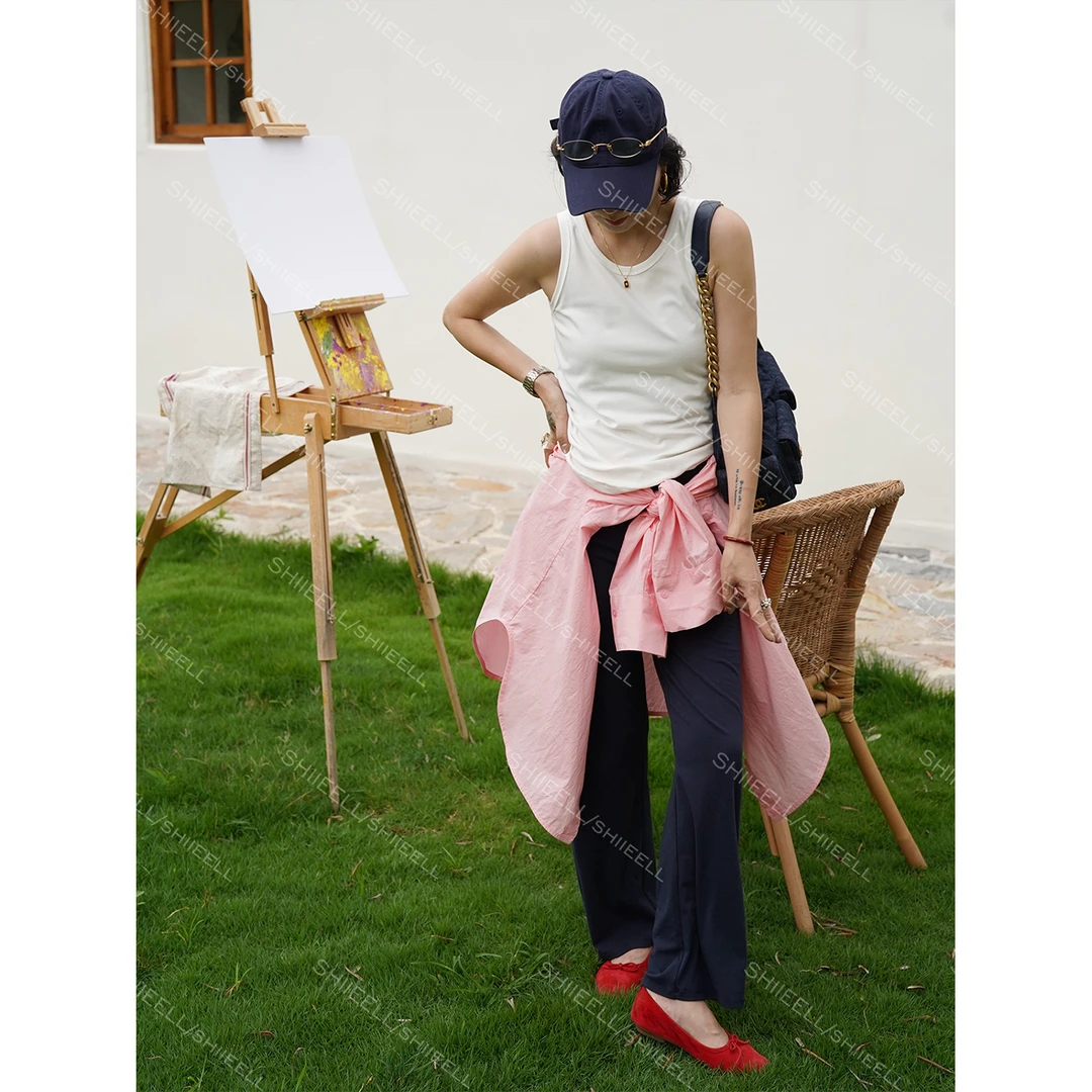 SHIIEELL高腰直筒休闲裤女新款针织洋气抽绳薄款阔腿裤Z5071