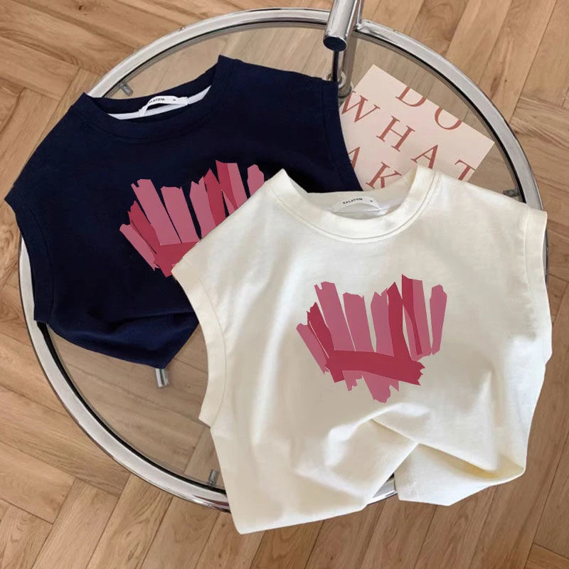 儿童背心白色夏季女童外穿打底上衣女童宝宝夏装新品纯棉中小童潮