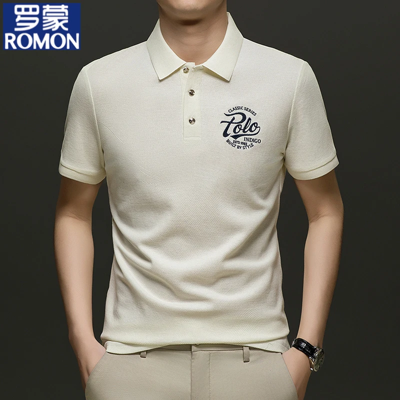 Romon/罗蒙夏季新款男士纯棉商务t恤纯色翻领时尚潮流百搭polo衫