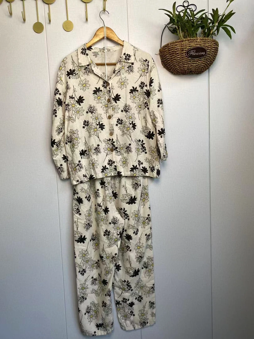 黑白小花罗布麻家居服