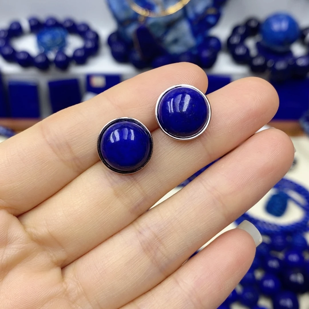 青金石耳饰银S925镶嵌