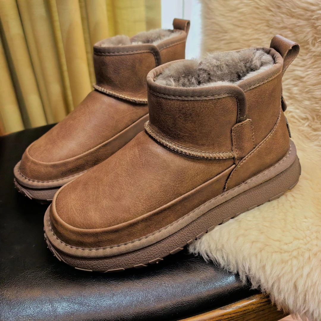 男士全羊毛雪地靴保暖防滑时尚雪地靴短筒加厚棉靴面包鞋ZZ-8689