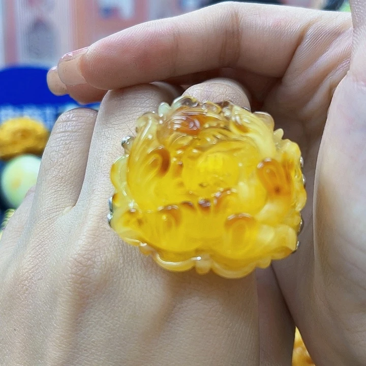 琥珀银S925镶嵌颈饰戒指
