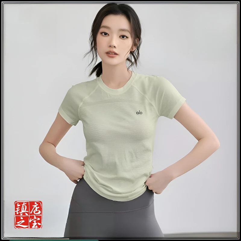 alo瑜伽服短袖速干跑步紧身外穿显瘦圆领T恤运动跑步内衣上衣健身