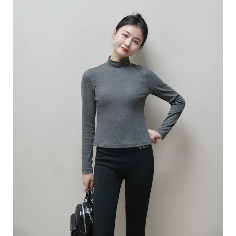 【时光织梦】小娜椒小个子秋冬叠穿气质半高领内搭灰色修身打底衫女