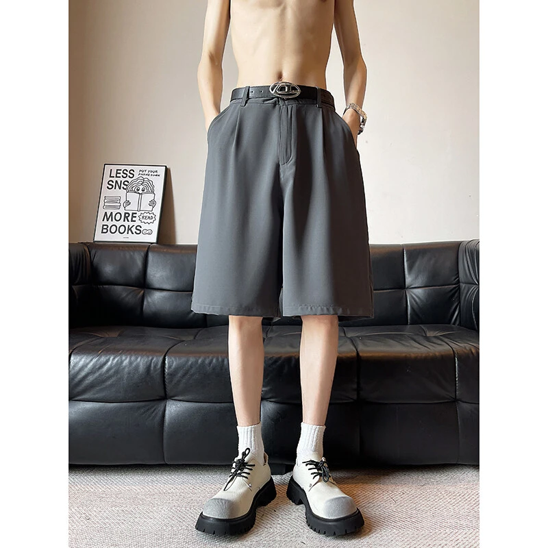 冷淡风冰丝西装短裤男高级感意式轻奢痞帅裤子宽松直筒休闲五分裤