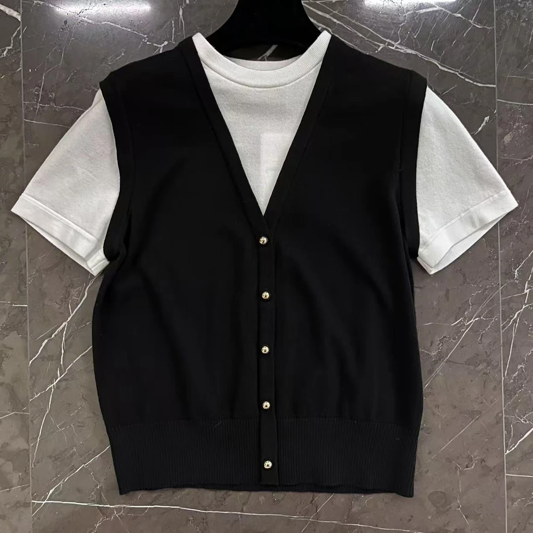 25年新款针织衫女时尚潮流减龄百搭假两件T恤!原厂订单!