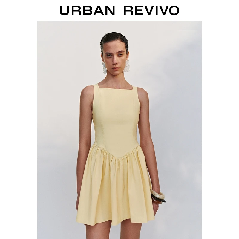 UR2025秋季新款女装简约休闲褶皱超短款修身连衣裙UYY750122