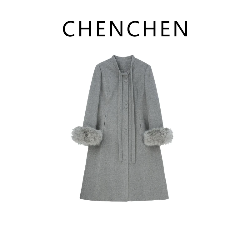 【茶卡盐湖】大码掐腰夹棉大衣显瘦气质通勤冬款长外套CC25A311008