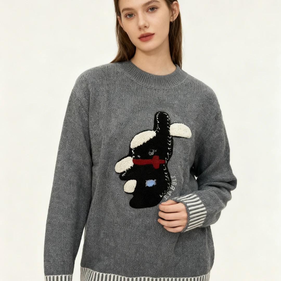 圆领长袖兔子提花图案减龄宽松百搭针织欧货5181