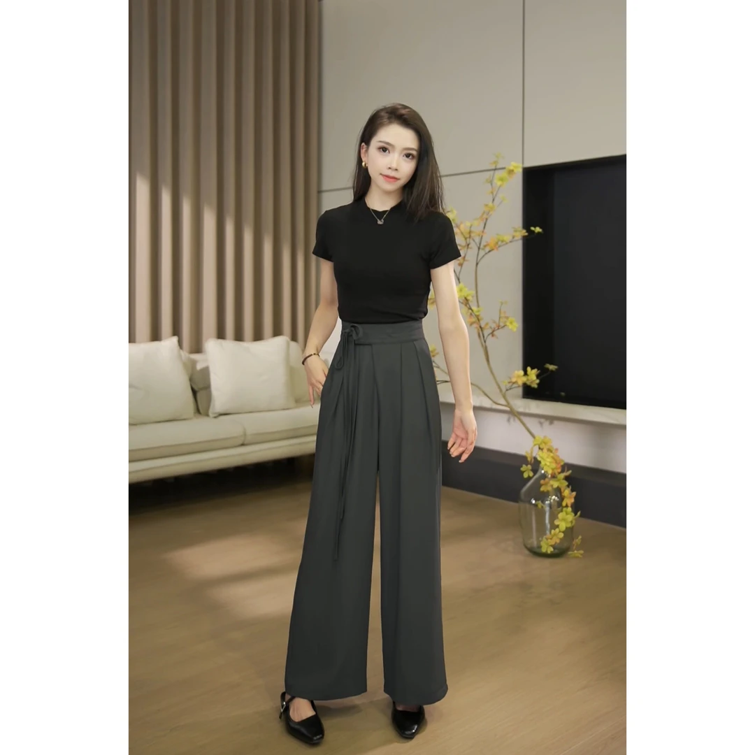 【小个子】夏季新款显瘦气质时尚休闲小众收腰设计感休闲裤-YJ0512