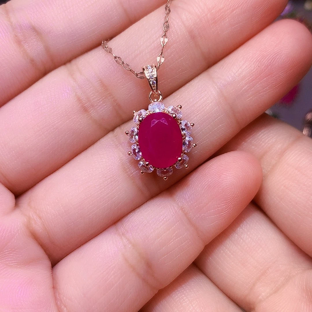 红宝石颈饰银S925镶嵌