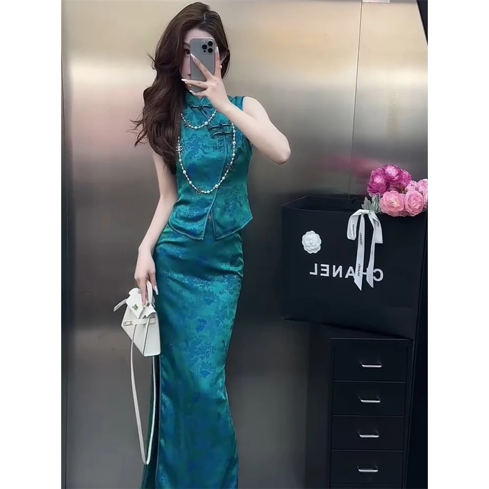 2025夏新款时尚套装女高级感气质名媛时尚小香风无袖上衣半身裙