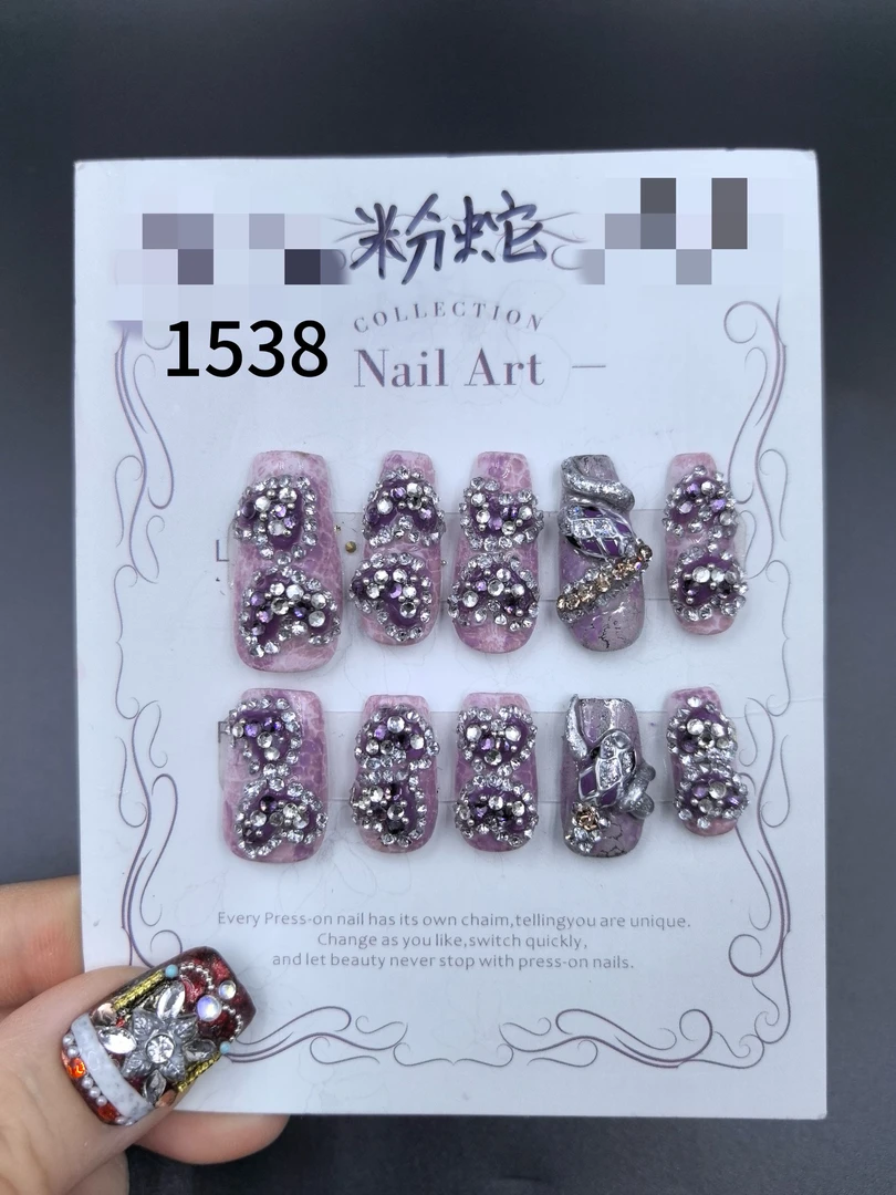 安夏 粉蛇 长梯 纯手工穿戴甲10片 小众设计款