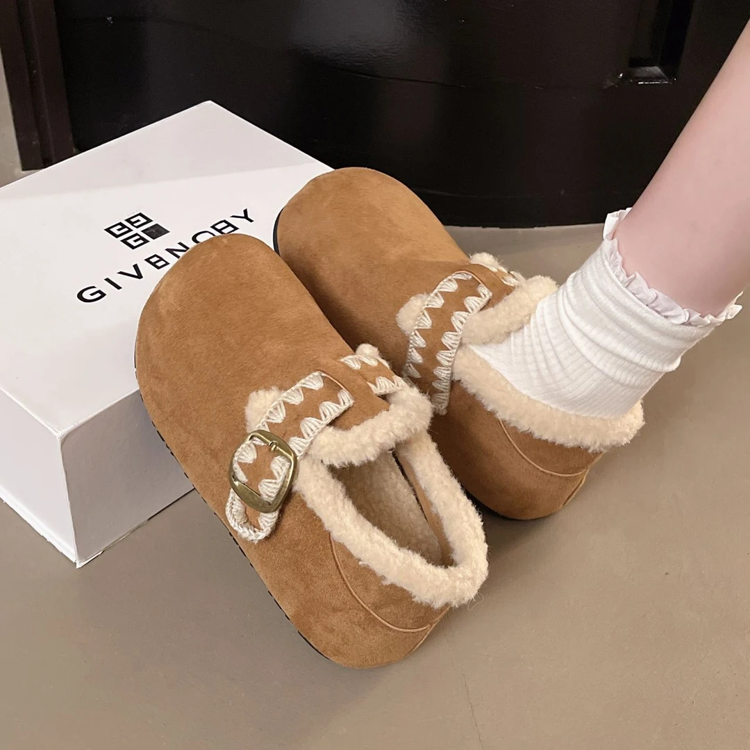 厚底内增高加绒全包勃肯鞋毛毛鞋女2025新款冬保暖低帮雪地靴棉鞋