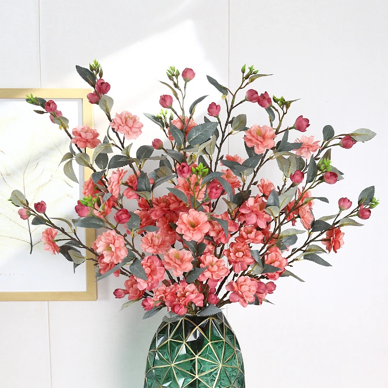 仿真花海棠花单枝山茶花婚礼布置家具客厅装饰摆件假花厂家批发