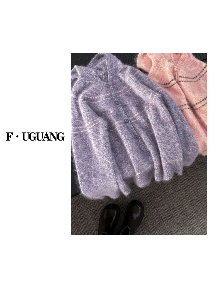 羊绒羊毛费尔岛氛围感条纹提花针织帽衫 胸围53 衣长60 DFC02