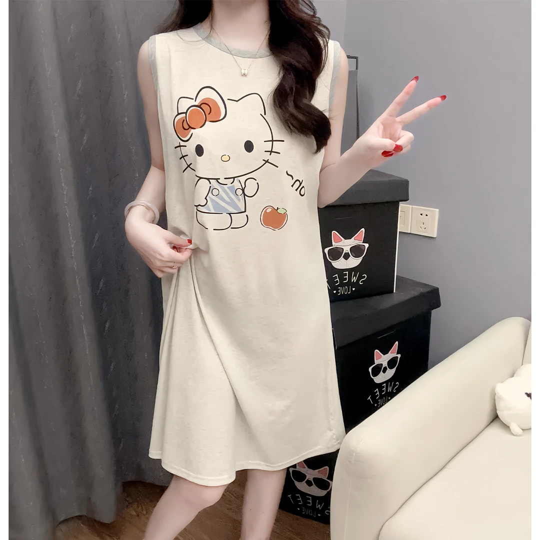 莫代尔睡裙女士夏季天薄款背心睡衣可外穿KT猫少女小个子家居服