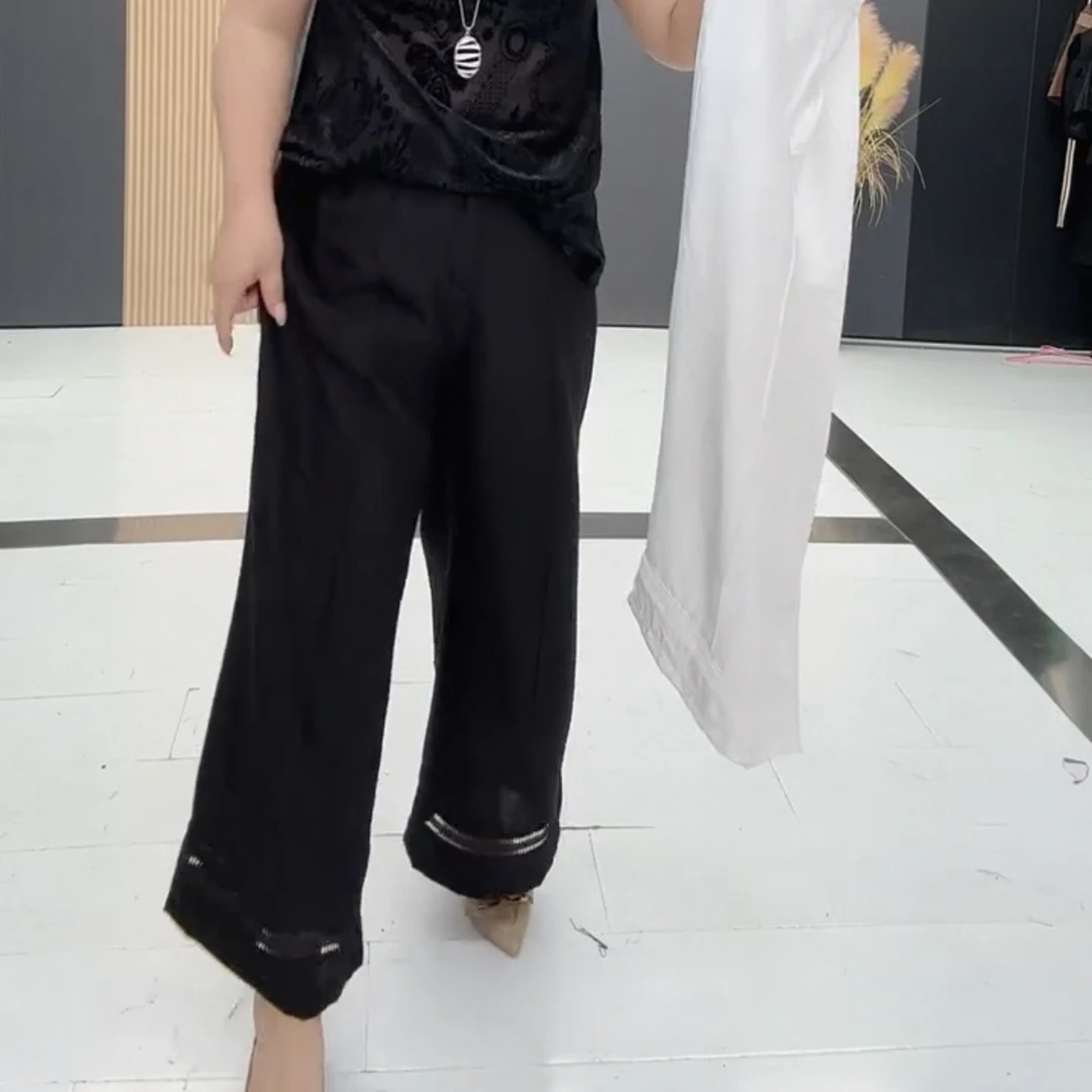 梦梦家3895款宽松遮肉显瘦清凉透气高腰阔腿休闲百搭裤