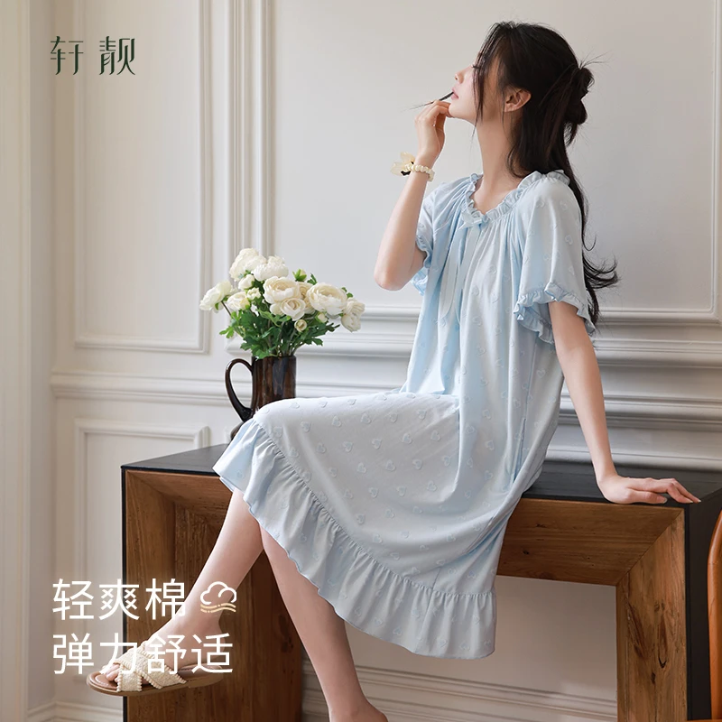 【针织棉】睡裙女夏季薄款凉感短袖夏天睡衣2025新款家居服连衣裙