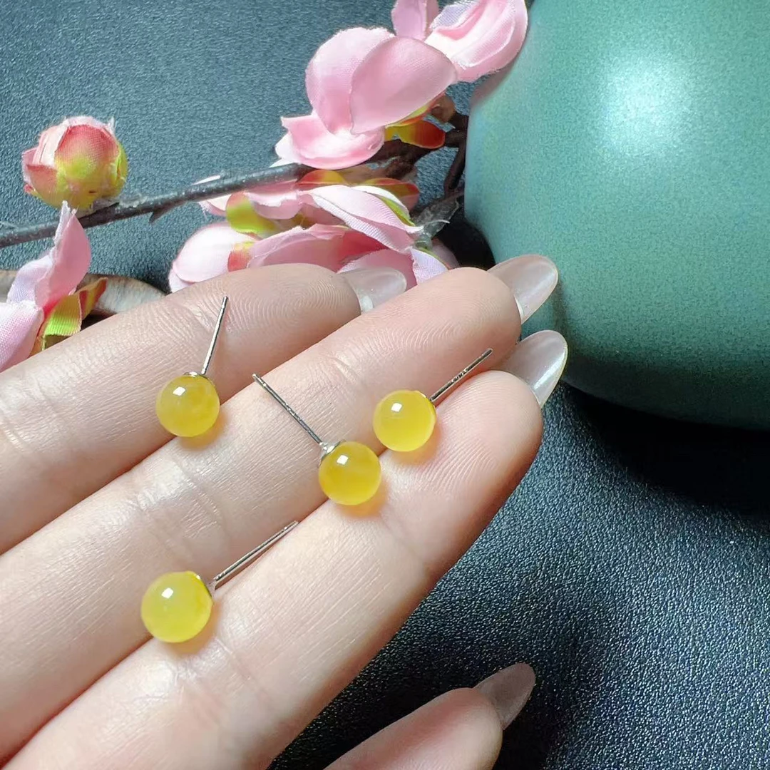 蜜蜡圆满S925时尚耳钉 ZY （多样性发其一）气质简约轻奢