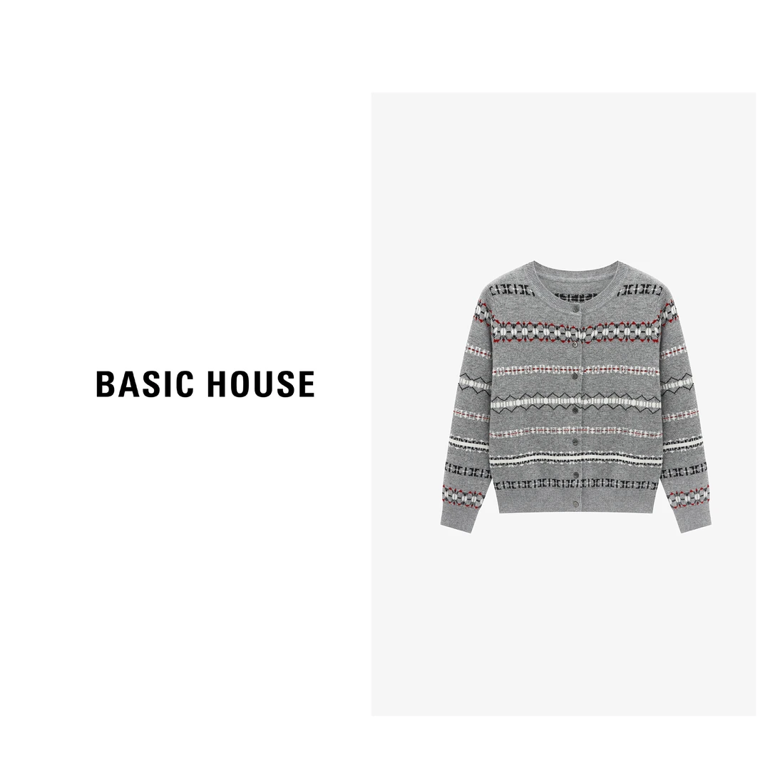 Basic House/百家好秋季新款时尚设计款花条纹羊毛衫-B0625B5KUI2