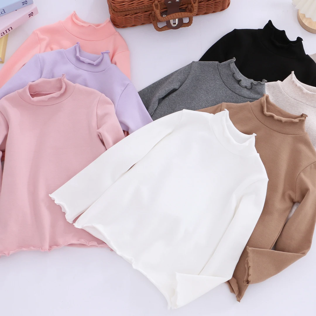 儿童春秋中领长袖内搭男童女童通用童装T恤打底衫纯色长袖上衣