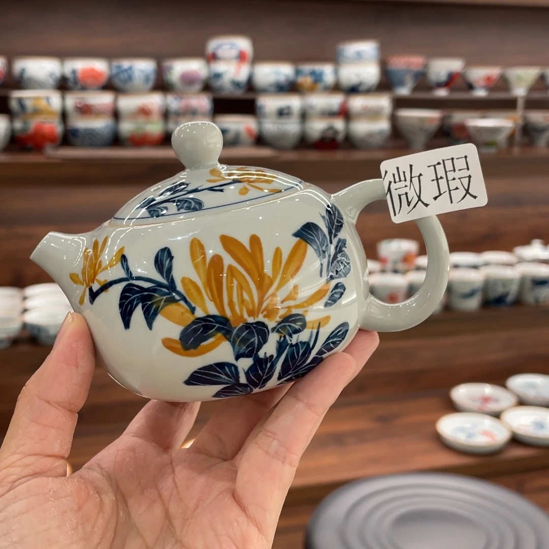 釉下手绘茶具微瑕