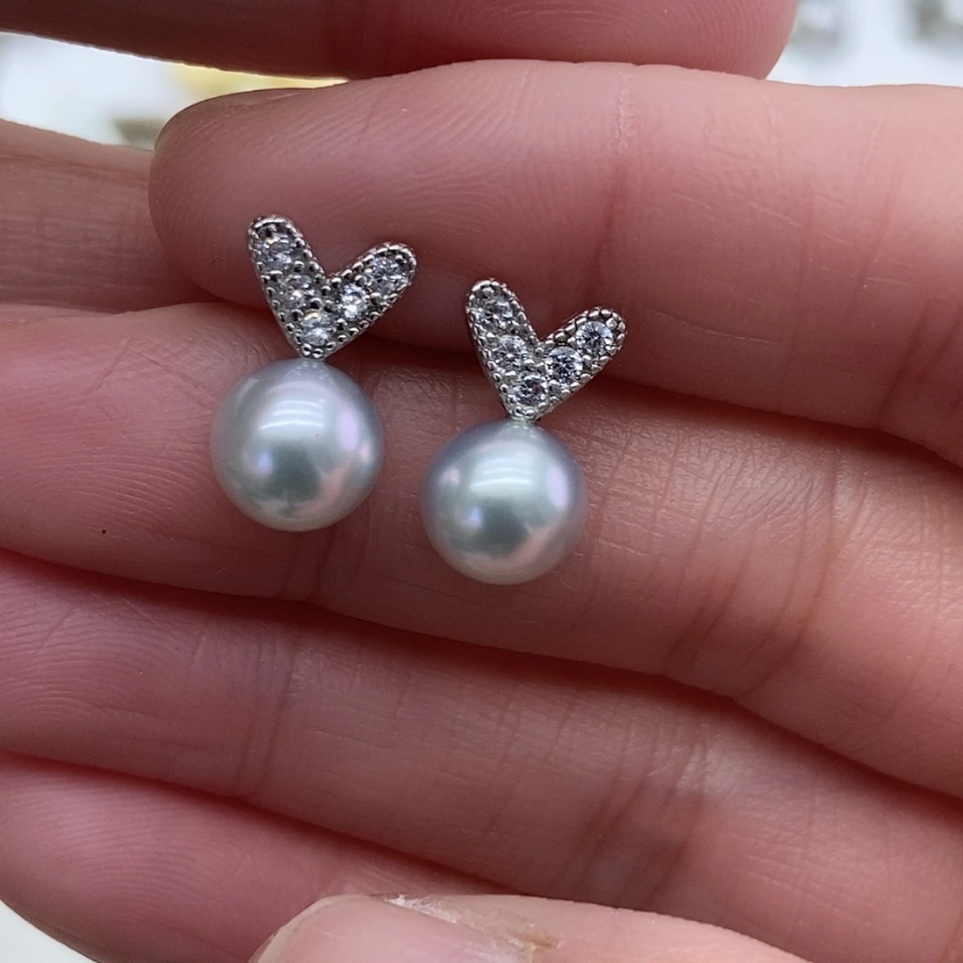 银S925镶嵌海水珍珠耳饰