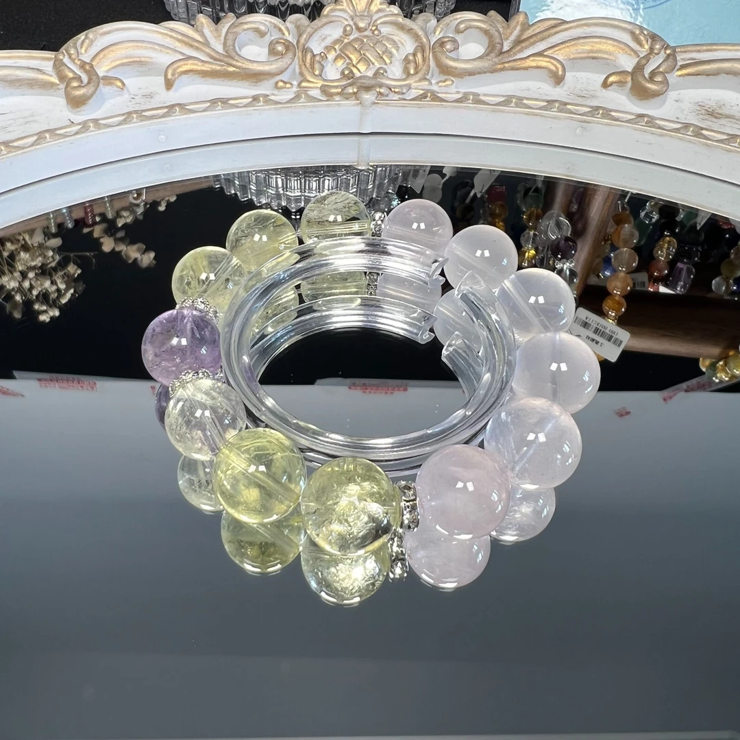 A007 天然水晶手串手链 粉晶+柠檬晶+紫水