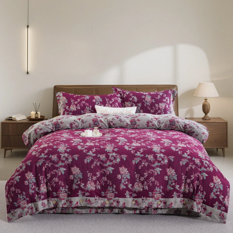 【浓情花意-紫罗兰】全棉双层纱四件套碎花舒适亲肤国风母婴A