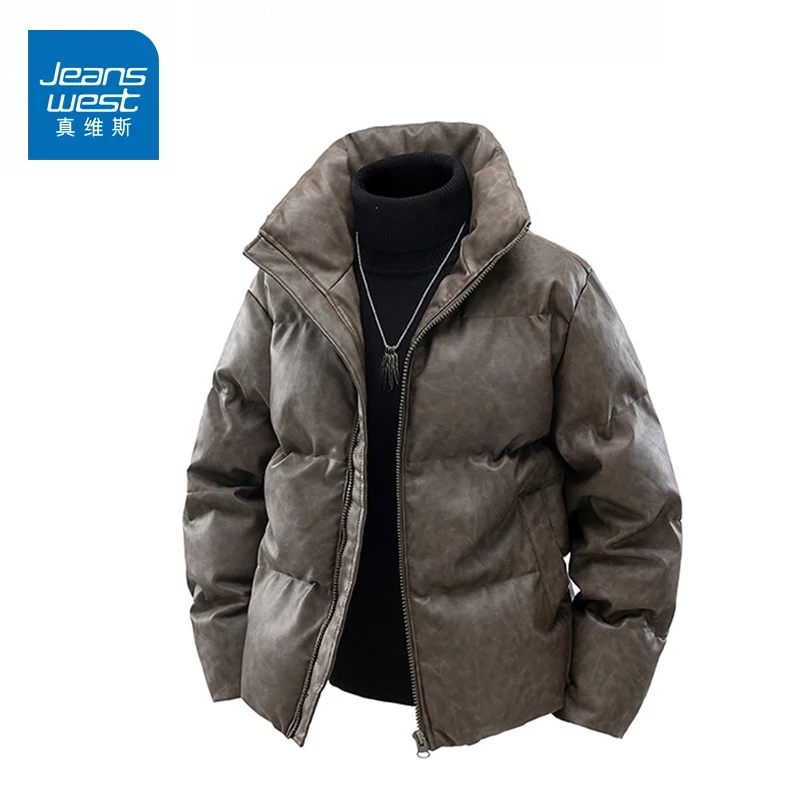 真维斯新款皮棉服时尚立领加厚棉衣高品质保暖宽松百搭休闲外套男
