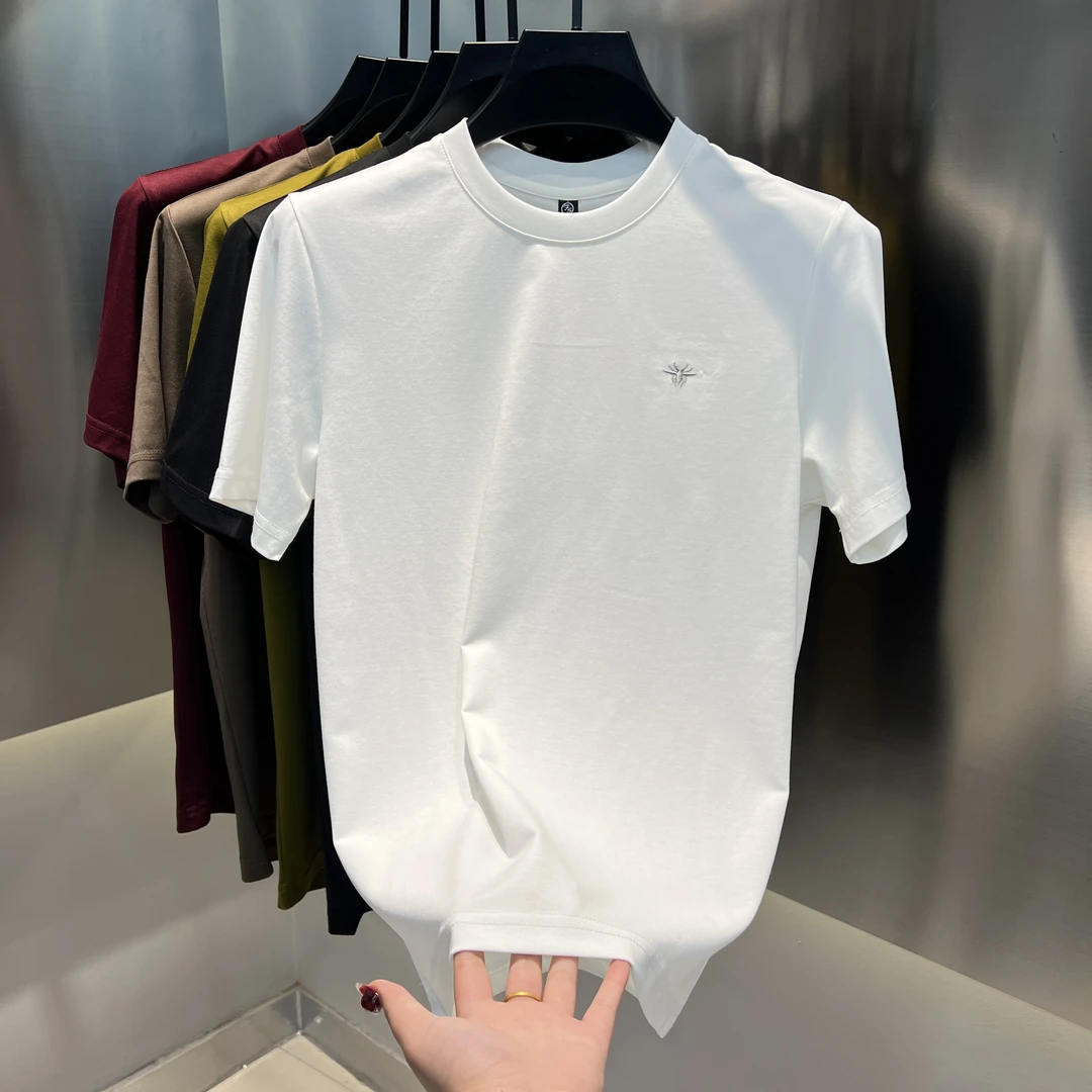 2025春夏新款男士半袖经典小标圆领T恤净版百搭刺绣男装短袖