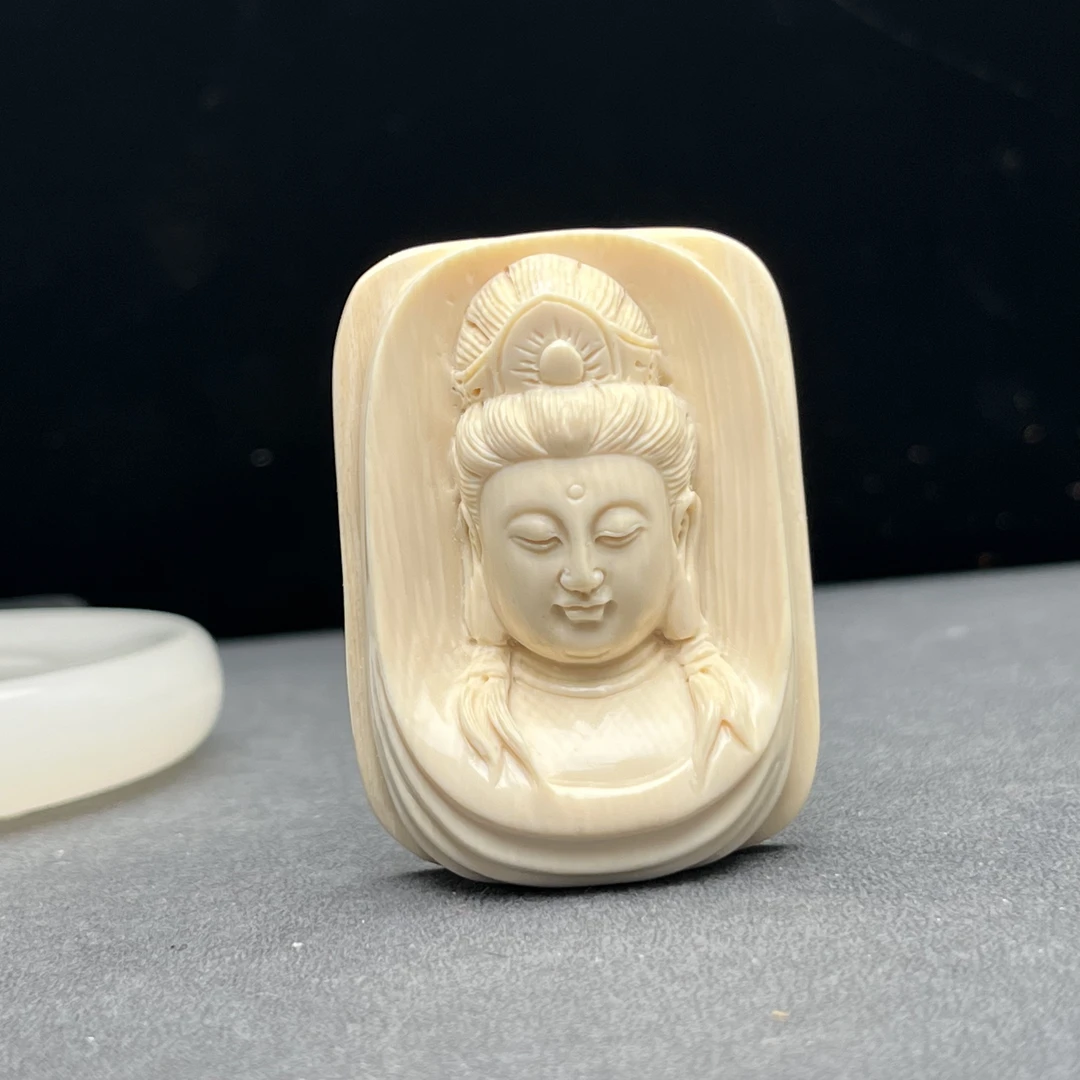 H1303天然猛犸牙 雕刻牌 39*53*19mm支持鉴定 假一罚四