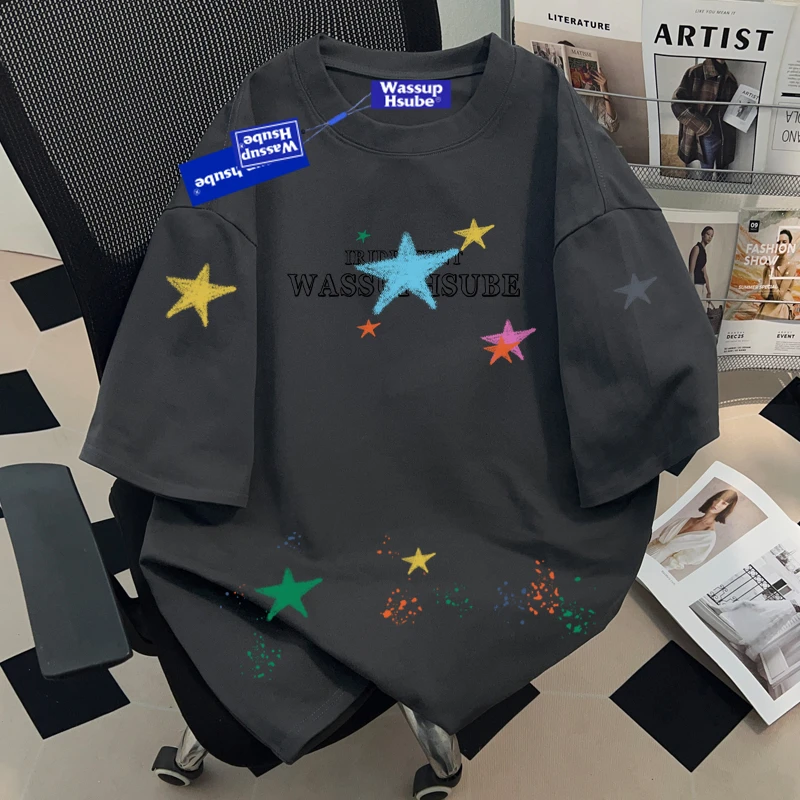 WASSUP HSUBE小众设计感青少年短袖T恤男士夏季潮牌高街圆领上衣