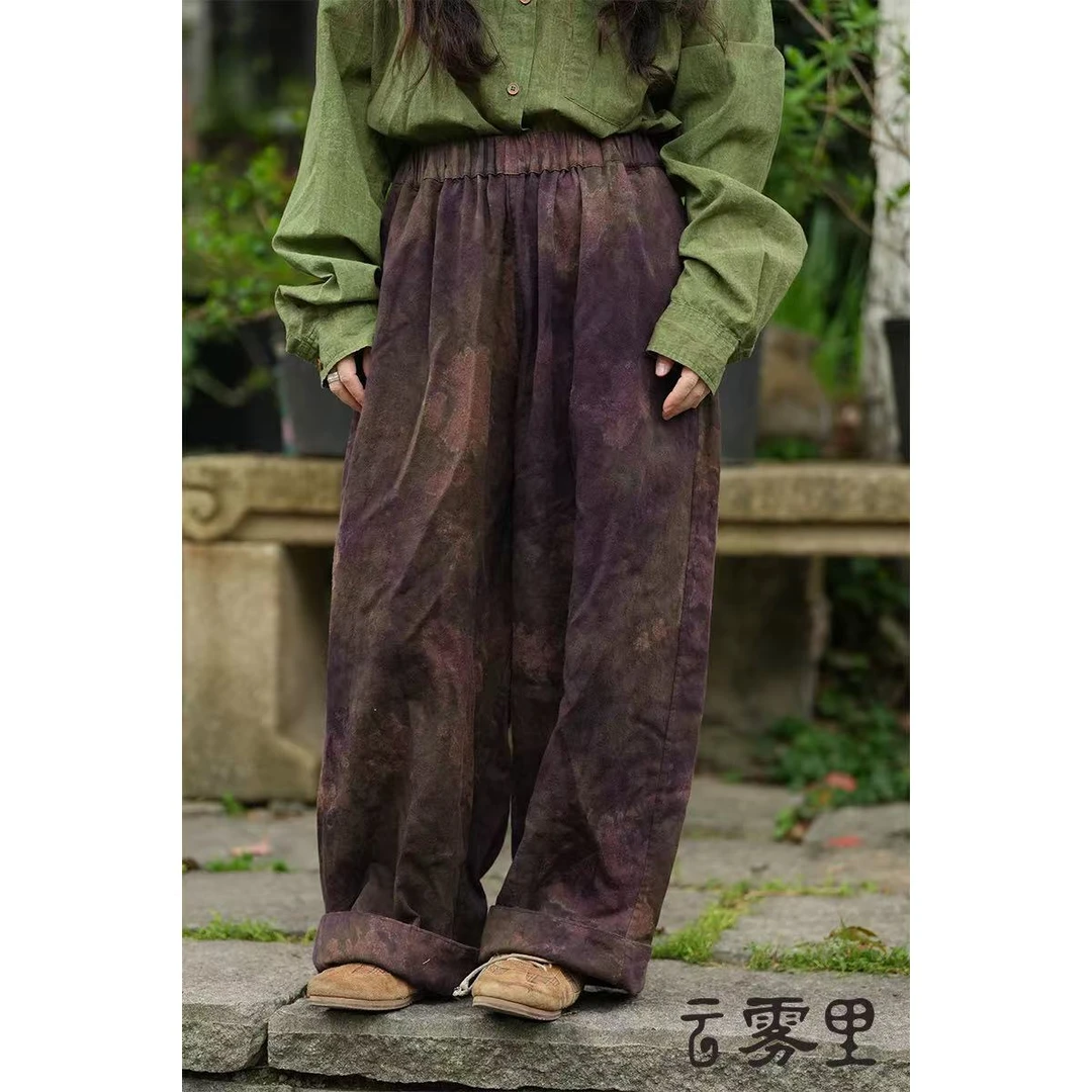 云雾里 原创设计复古文艺松弛感随性恣意宽松纯棉提花裤子 5032