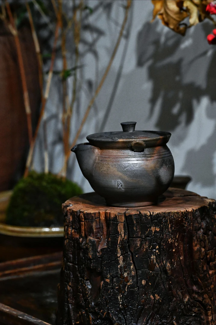 柴烧茶具备前烧宝瓶高沿，灰色系，全品无伤福利款