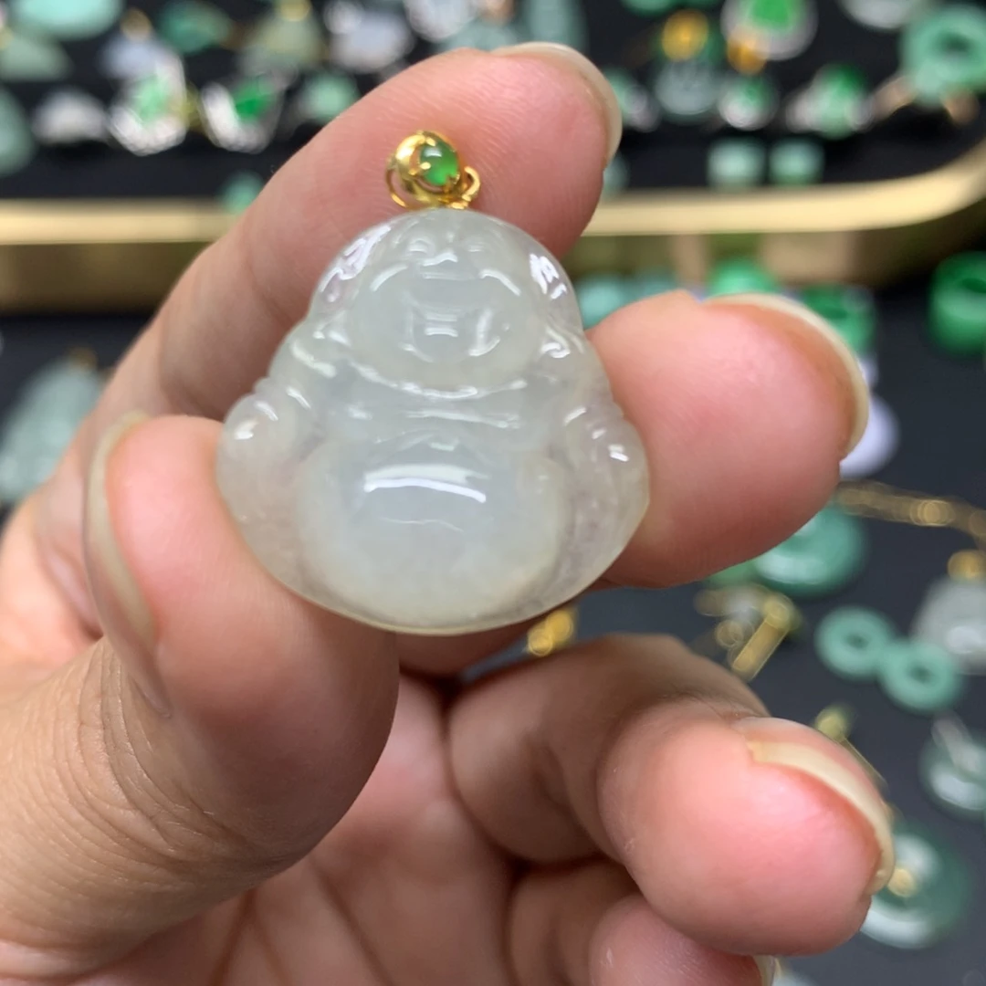 吊坠(不含链)18K金镶嵌翡翠有纹裂
