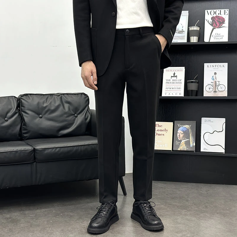2025新款商务绅士风男士纯色直筒西裤百搭职场舒适长裤免烫西服裤