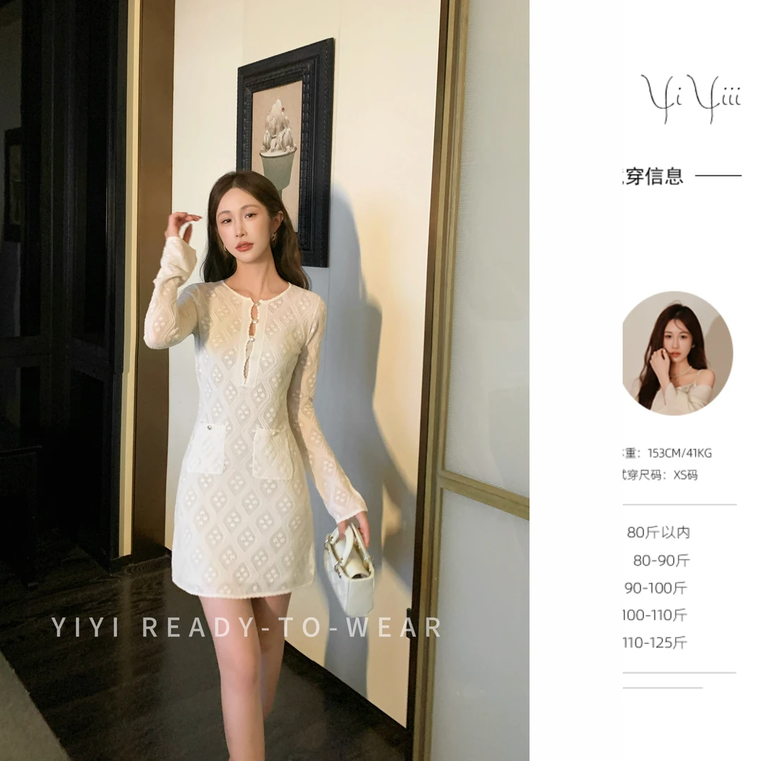 【Crush美神裙】<YiYiii>小个子镂空针织连衣裙圆领时尚A字裙子