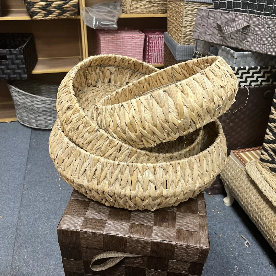 1430号蒲草编制收纳筐三件套大号直径40高10（有瑕疵介意勿拍）
