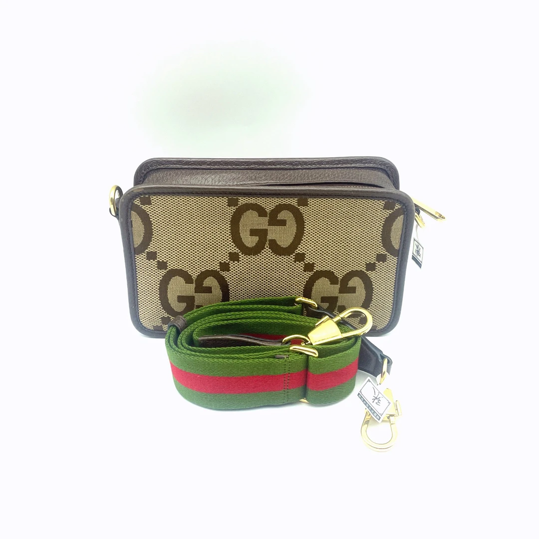 99新 GUCCI/古驰 驼色拼乌木色饰超级双G相机包斜挎包小号