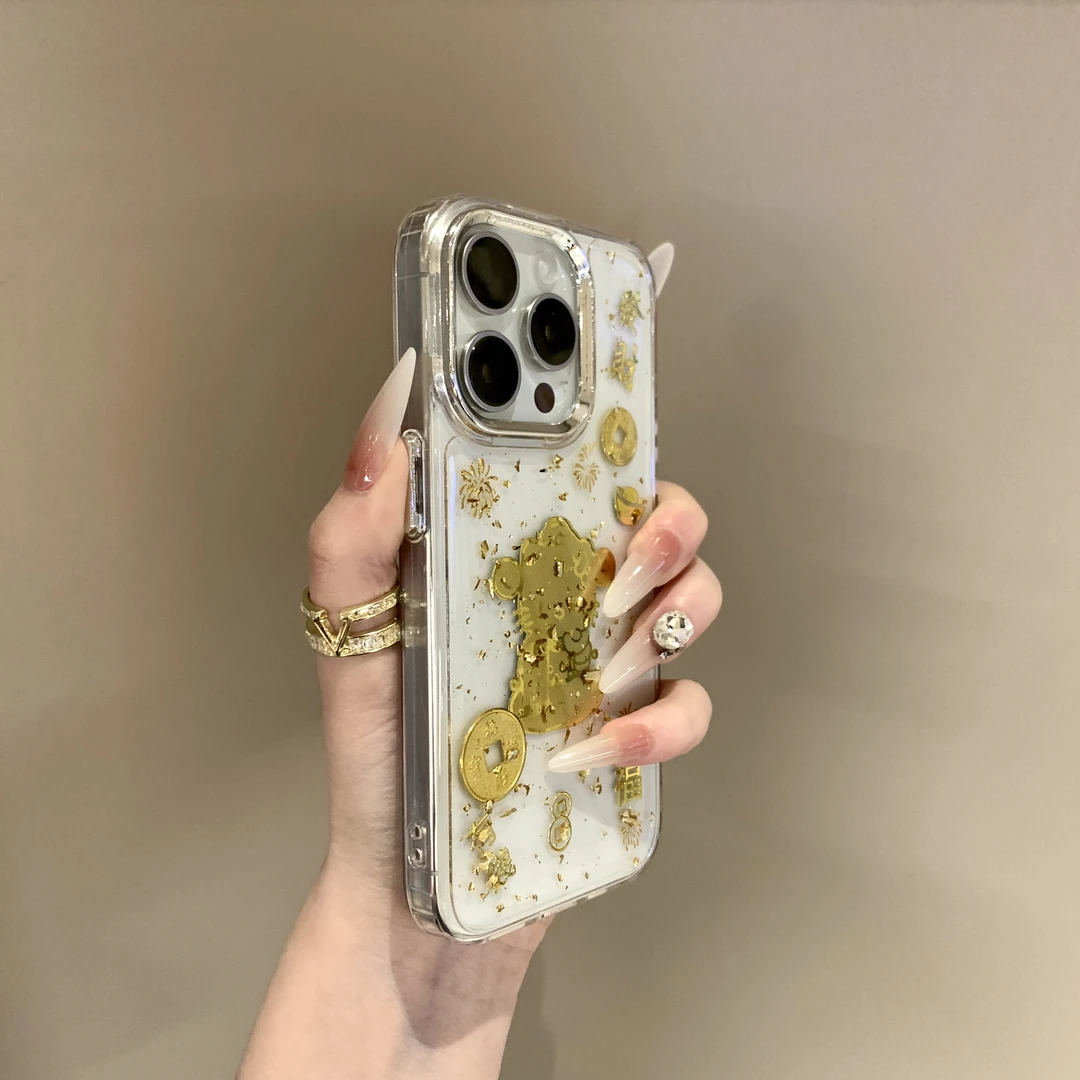 可爱创意细闪金箔kt猫适用ihone16promax苹果15pro壳14透明13防摔