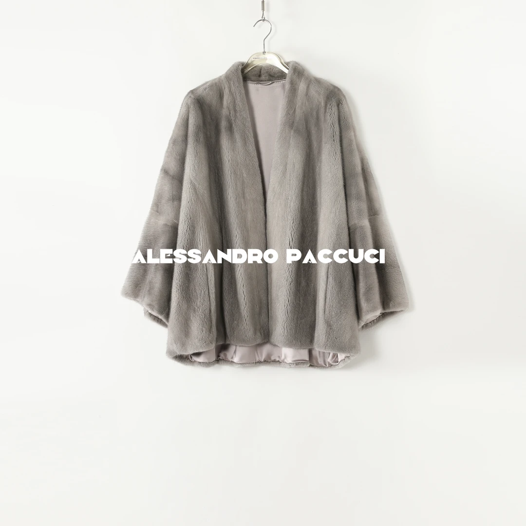 SAGA✖AP洛哥54025CS【寒雪】进口水貂+桑蚕丝内里无领保暖皮草外套