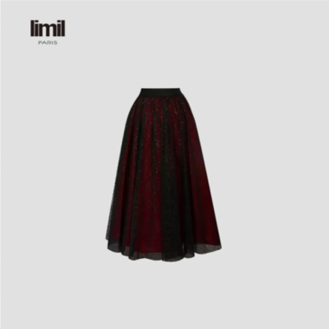 limil丽米儿高定秀场质感轻礼服双层波点长裙中腰半身裙 9200029