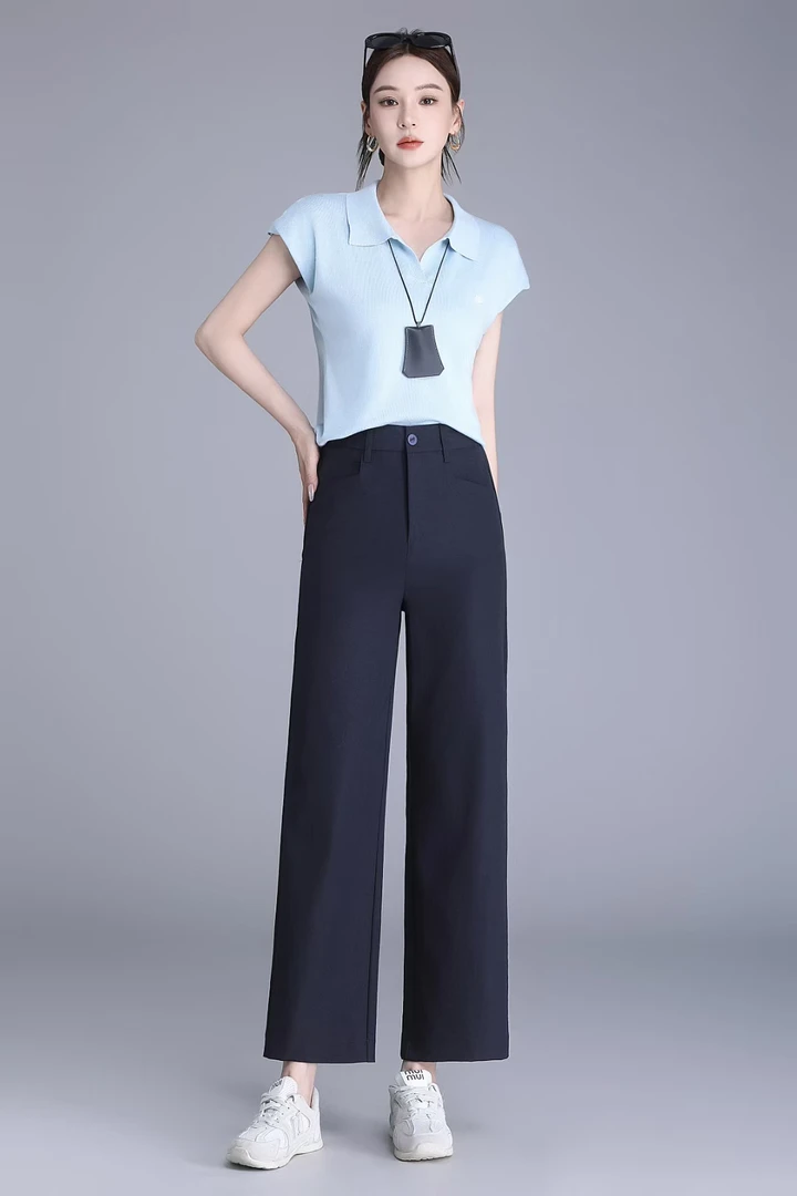 夏季超肽棉凉感宽松显瘦裤时尚洋气减龄高腰窄版直筒裤子九分裤