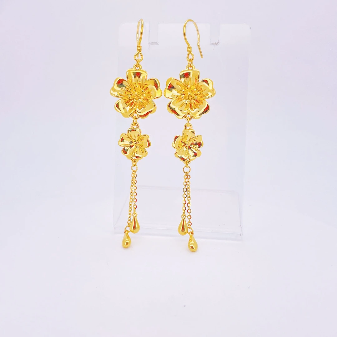 足金999黄金繁花金耳钩6.31