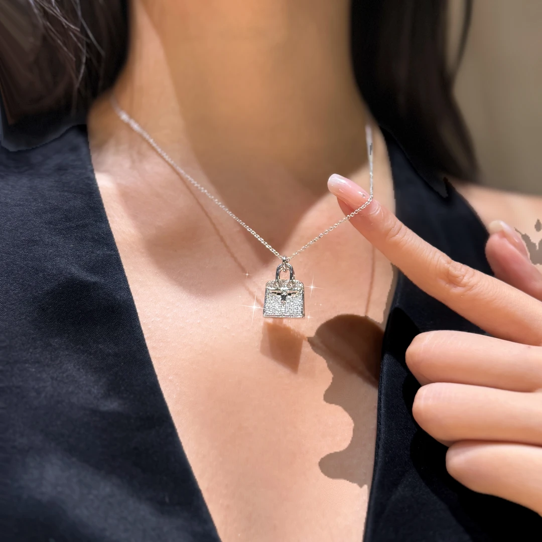 QANNA【大号包包】【满钻重金版】轻奢银色经典包包钻石项链AY